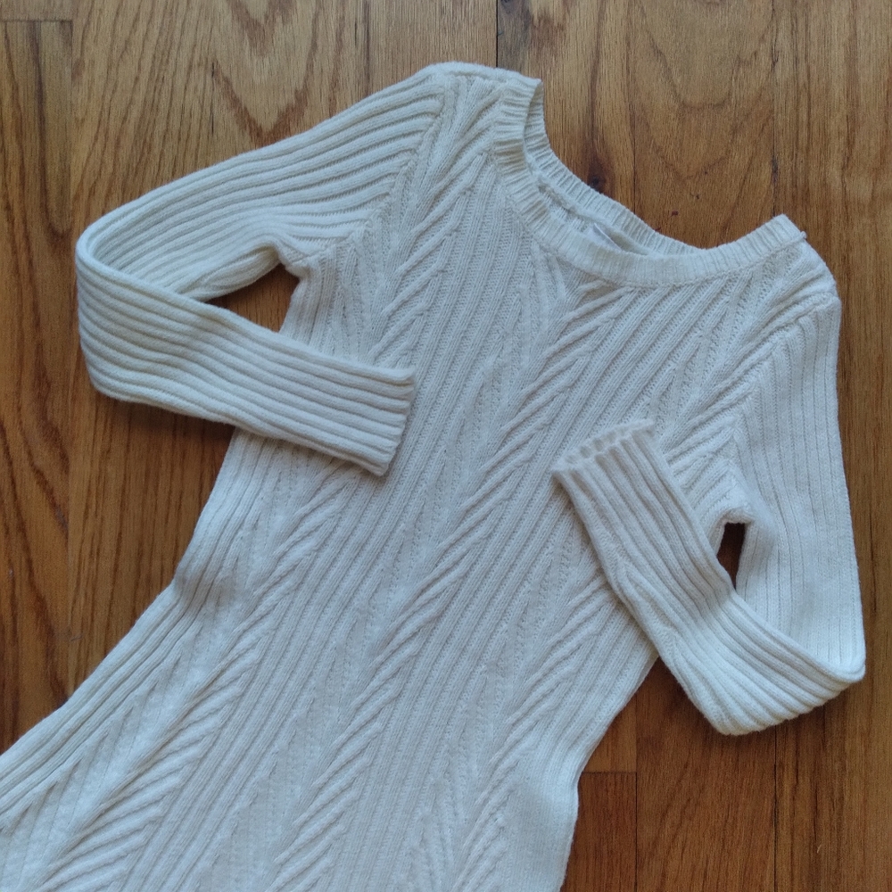 #701 Crazy 8 Girls White Sweater Dress Cable Knit - Picture 2 of 14